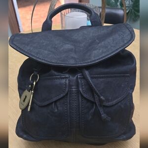 Fossil Leather Drawstring Backpack with Gold Hardware